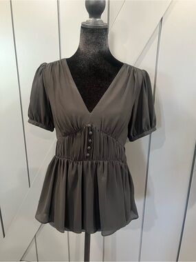 Michael Kors Charcoal V-Neck Peplum Blouse